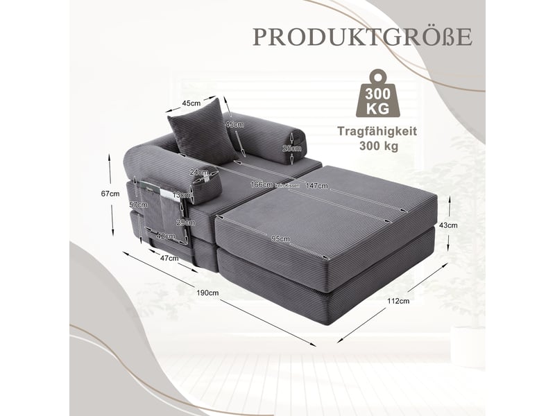  Canapé droit fixe 1 place tissu gris foncé canapé compressible - Conforama C