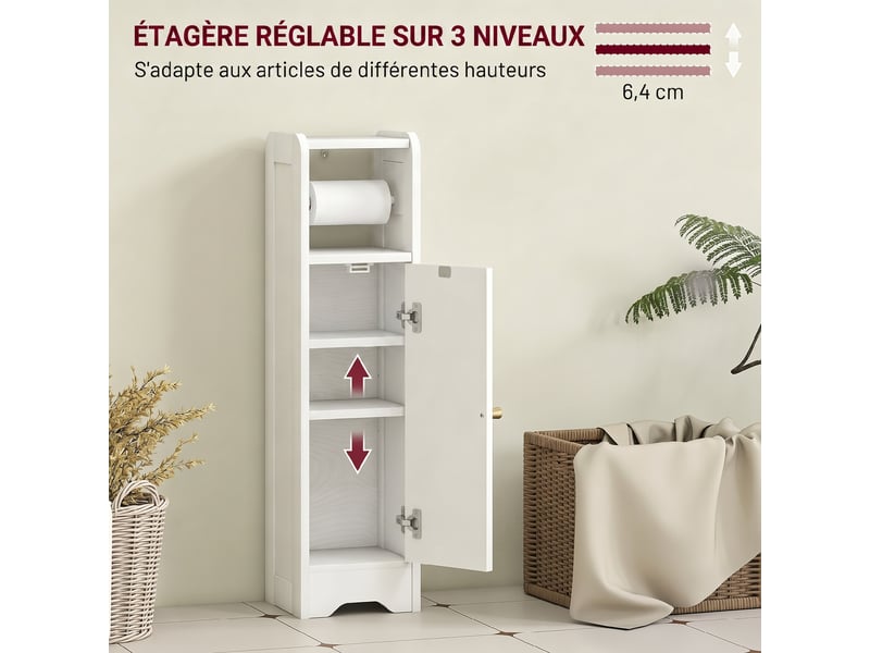  Meuble salle de bain meuble toilettes wc rangement étroit avec étagère réglable gain de place pour petits espaces blanc  - Conforama E