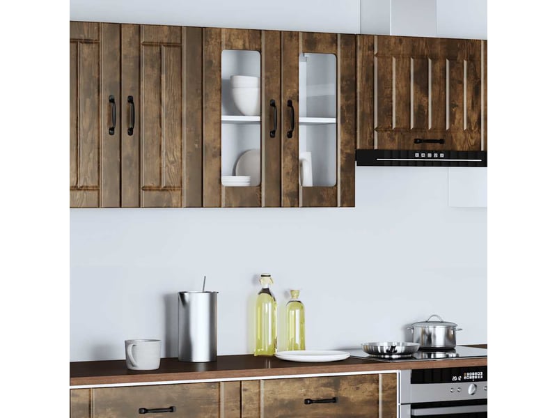 Armoire murale de cuisine avec porte vitrée lucca chêne fumé bois d'ingénierie shl3789 - Conforama D