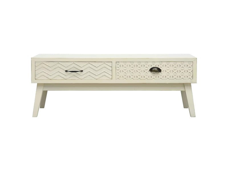  Table basse - table de salon - table à thé avec 2 tiroirs gris sculpté 110x50x40 cm bois  - Conforama A