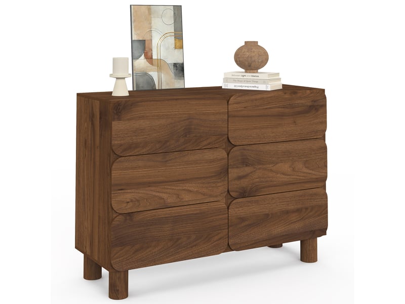  Commode 6 tiroirs arrondis saranda 110 cm bois effet noyer  - Conforama A