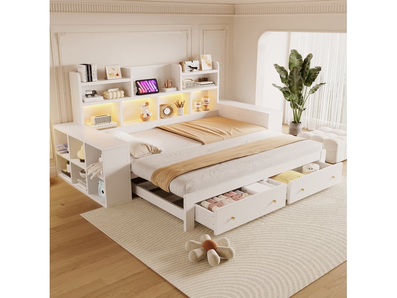  Canapé-lit extensible 90180x200 avec rangement et led homvra  - Conforama B