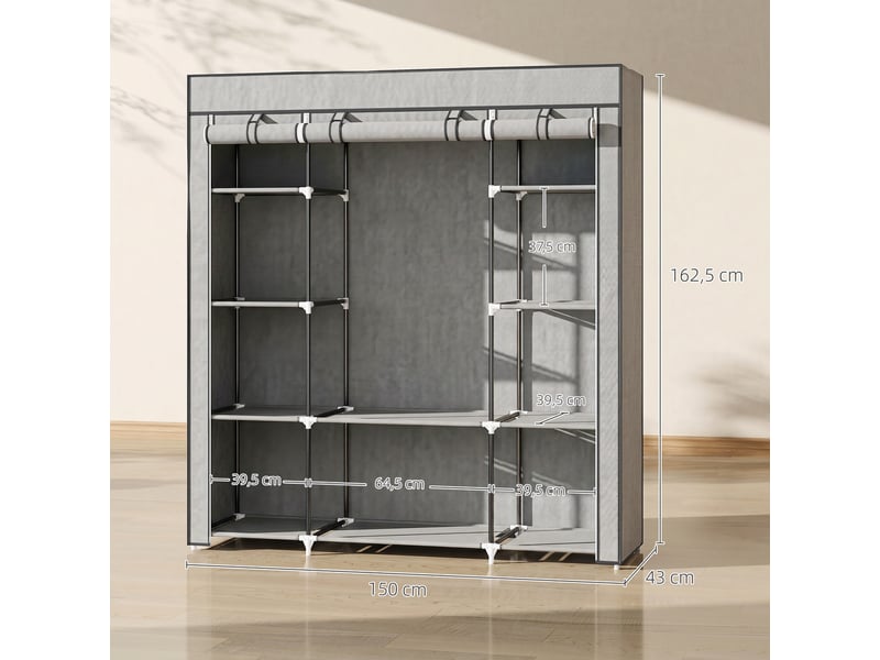  Armoire pliable en tissu avec tringle et étagères, 150 x 43 x 162,5 cm, gris clair  - Conforama E
