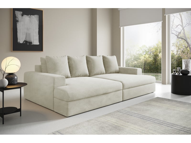  Canapé droit 4 places confort assise profonde en velours côtelé caldo beige  - Conforama B