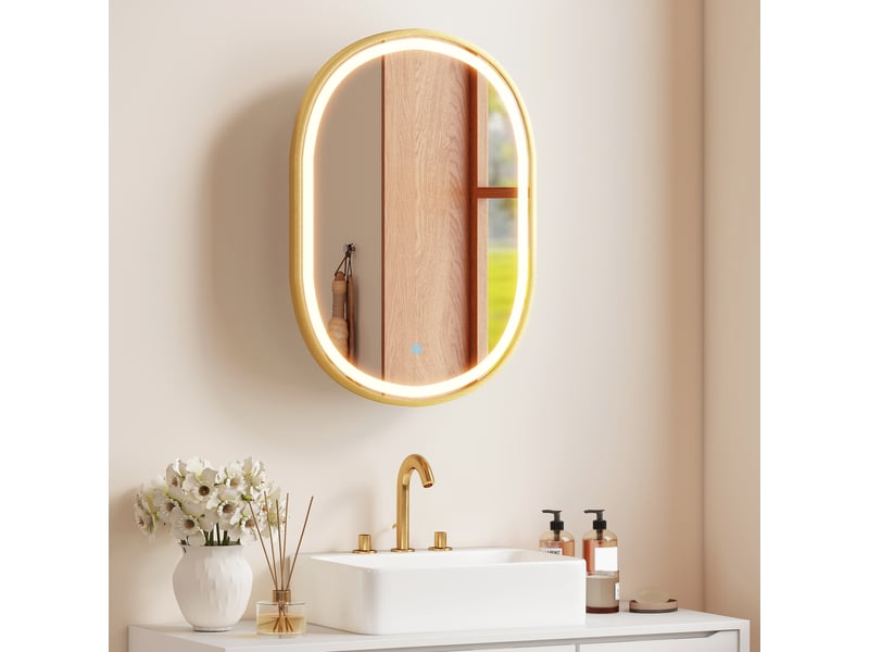  Armoire de salle de bain avec miroir led ovale antibuée 50 x 70 cm dorée (83 caractères)  - Conforama D