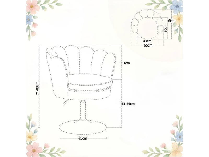  Fauteuil pivotant réglable en hauteur avec dossier et accoudoirs, en velours rose, 61,5 × 71-83 × 65 cm  - Conforama D