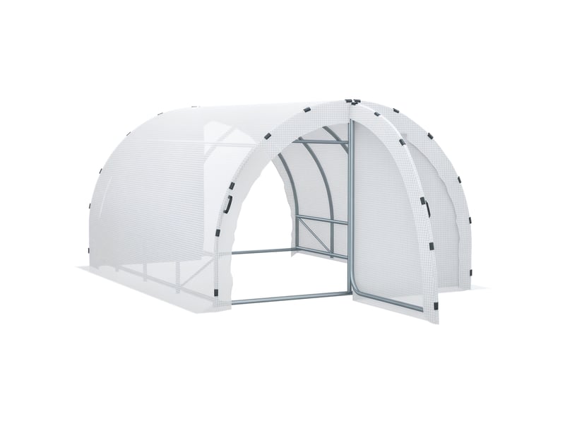  Serre de jardin tunnel surface sol 12 m² 4l x 3l x 2h m châssis tubulaire renforcé 25 mm double porte avec poignées blanc  - Conforama A