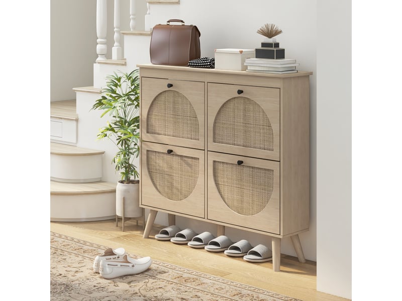 Meuble à chaussures 4 abattants 20 paires étagère réglable style bohème pieds en bois massif 105 x 24 x 97,5 cm naturel - Conforama B