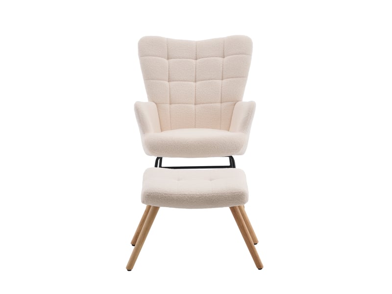  Fauteuil à bascule avec repose-pieds indépendant en tissu sherpa beige cravdom  - Conforama A