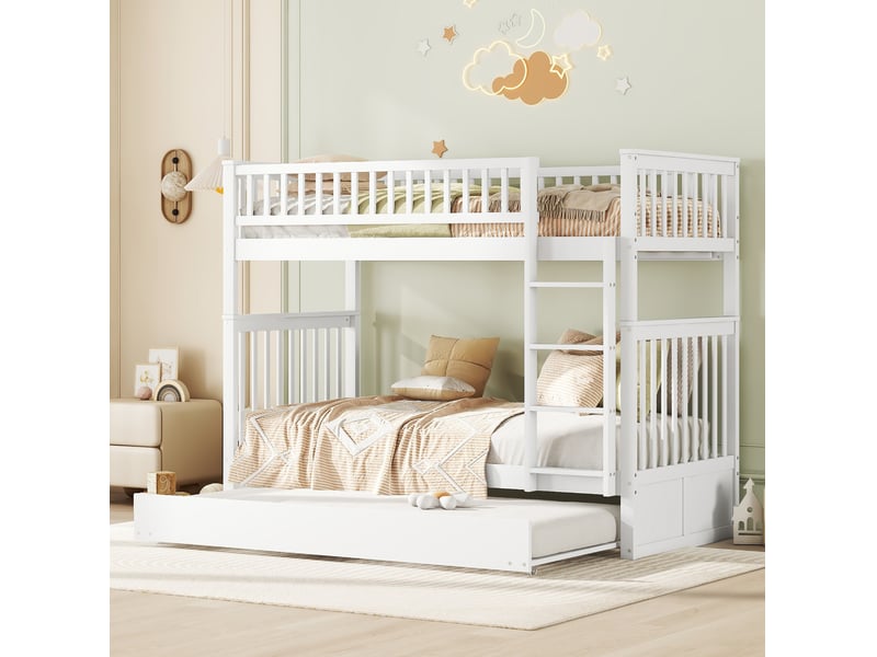  Lit superposé 90x200 avec lit gigogne blanc cravdom  - Conforama B