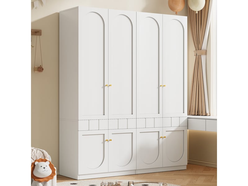  Armoire de rangement - lot de 2 - avec tringle et tiroirs 160×50×200 cm poignées en métal meubles de chambre blanc BUBBLY - Conforama B