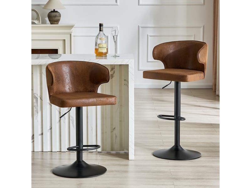  Lot de 2 tabourets de bar,réglables et pivotants 360°,tissu,marron  - Conforama B