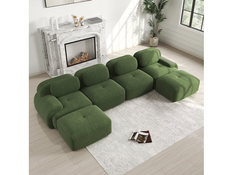  Canapé modulable en u 388x178x70 cm, prêt à installer, 4 places, velours côtelé, vert  - Conforama E