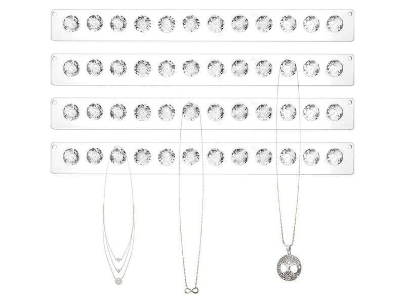  Lot de 4 cintres pour colliers en acrylique avec 12 crochets en forme de diamant, organisateur de bijoux mural, design transparent  - Conforama A