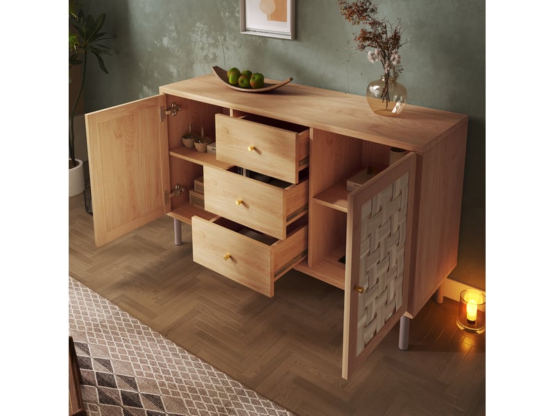 Buffet bas style campagne chêne 120 x 40 x 75 cm, 2 portes et 3 tiroirs - Conforama B