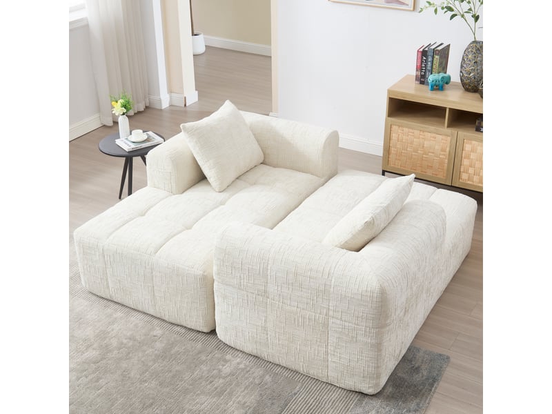  Canapé d'angle gauche fixe 3 places tissu beige Canapé d'angle beige - Conforama E