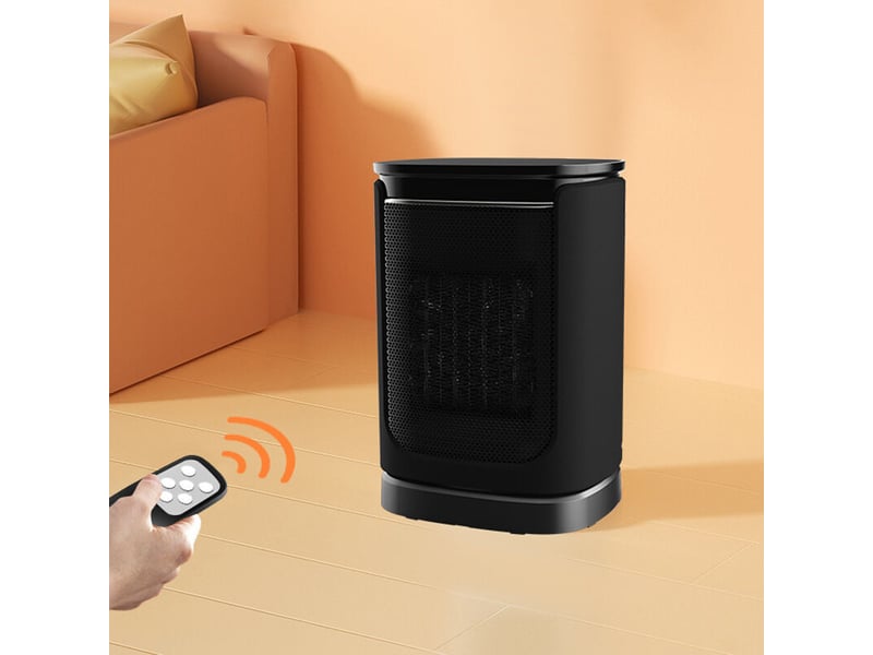  Chauffage céramique avec télécommande 1500w électrique, chauffage vertical domestique au gaz de salle de bains, chauffage instantané à tête secouante, noir  - Conforama B
