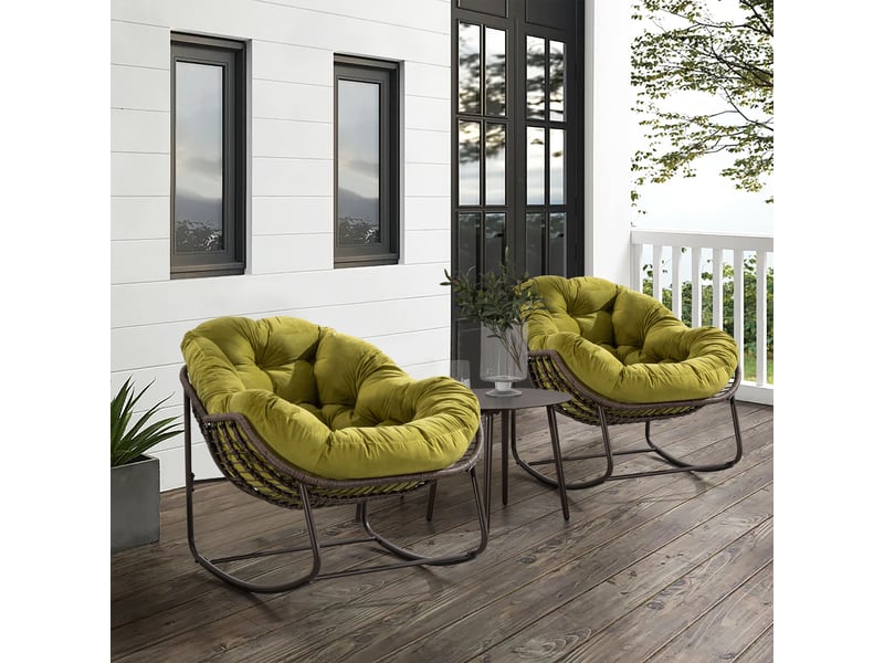 Fauteuil à bascule extérieur,90x106x78 cm,acier et résine tressée,vert olive - Conforama E