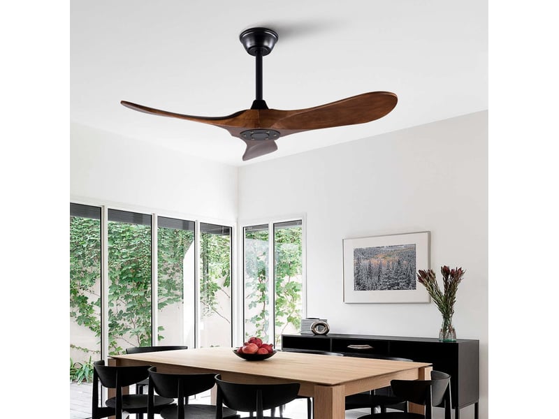  Ventilateur de plafond 107x107x32 cm à 3 pales bois et métal noir et noyer foncé  - Conforama C