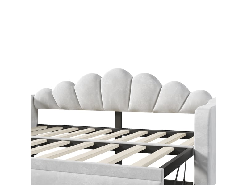  Lit banquette,90x200 cm,avec lit gigogne et éclairage led,velours,gris  - Conforama E