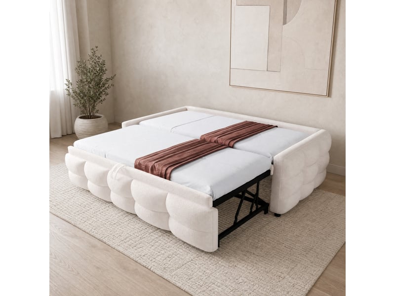  Lit gigogne 1 ou 2 places en tissu teddy beige, couchage extensible 90x190 et 180x190 cm, sans matelas  - Conforama C