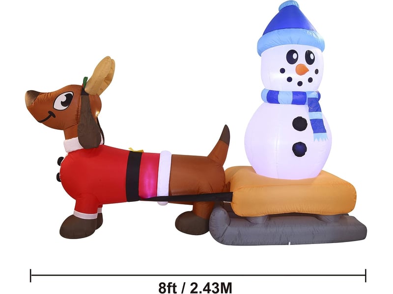  Chien gonflable de noël 2,4 m avec led, grande décoration lumineuse pour jardin, pelouse et extérieur  - Conforama D