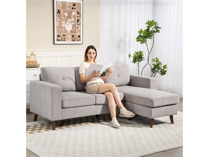  Canapé d'angle 3 places avec méridienne réversible - velours côtelé gris clair - 192 x 137 x 84 cm T1003-01-12742 - Conforama D
