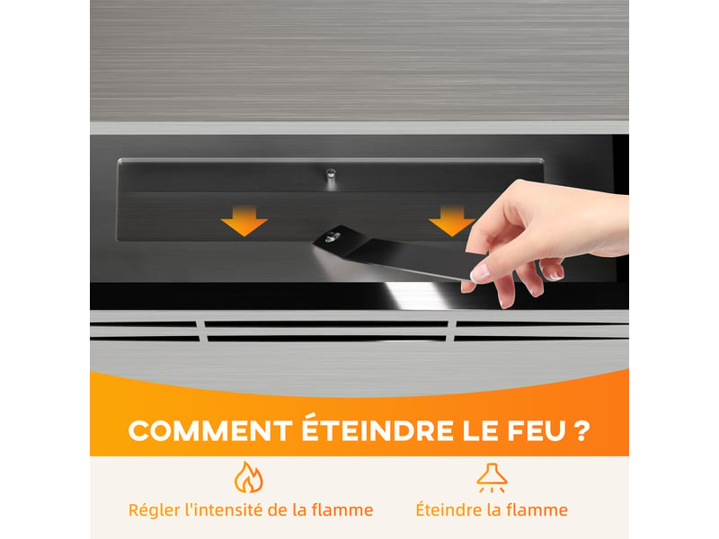Cheminée bioéthanol intérieure en acier inoxydable, flamme réelle, 0,9 l, argentée - Conforama W
