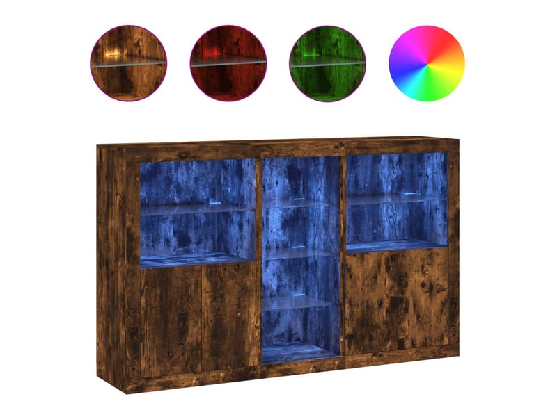  Buffet - bahut - meuble de rangement avec lumières led chêne fumé 162x37x100 cm  - Conforama A