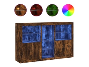 Buffet - bahut - meuble de rangement avec lumières led chêne fumé 162x37x100 cm