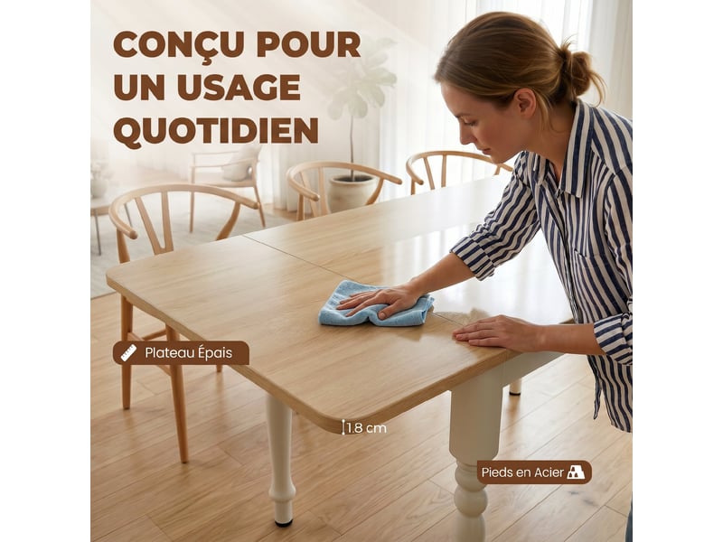 Table à manger pliante pour 2 à 6 personnes 74-134 cm, table de cuisine avec 2 abattants, bois naturel, pieds en acier - Conforama E