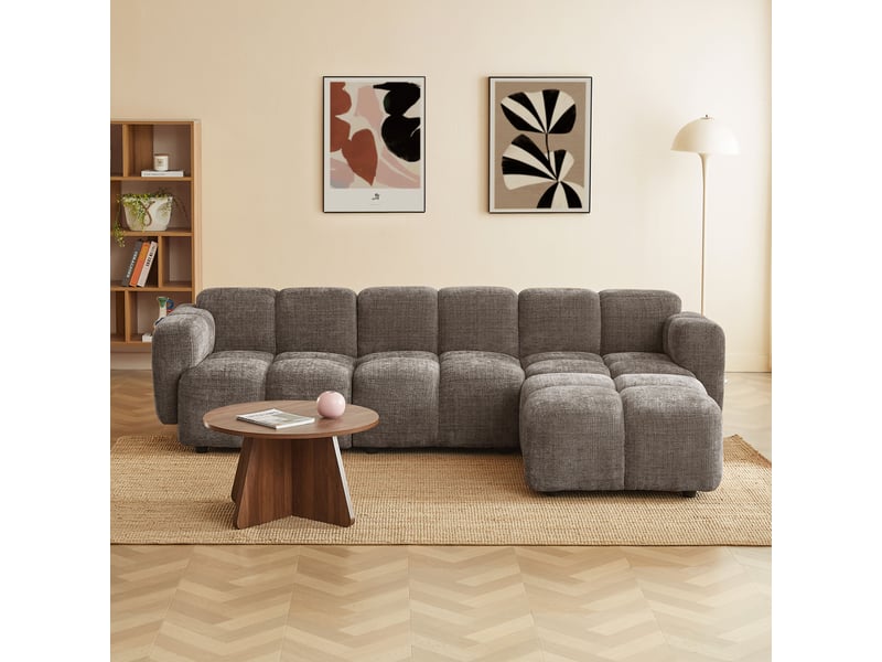  Canapé d'angle modulable aleno 4 places tissu velours texturé marron  - Conforama D