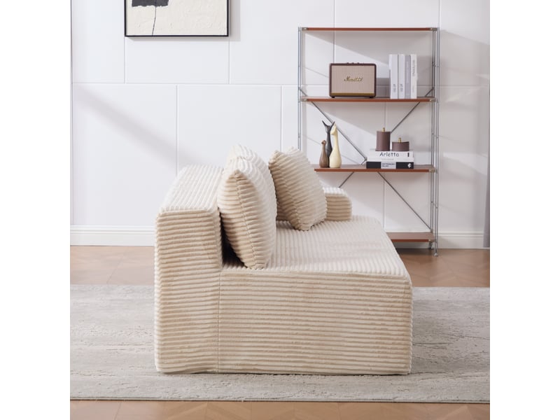 Canapé modulaire en tissu chenille ivoire avec méridienne, mousse haute résilience 30d, confort moelleux pour le salon - Conforama E