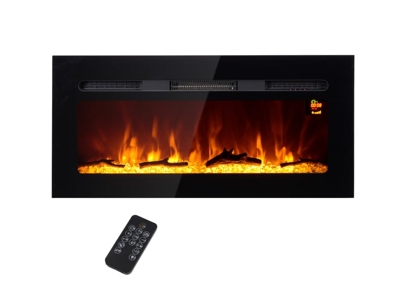  Cheminée électrique murale 91,4 x 15,8 x 45 cm noire en verre, 1800 w avec télécommande et minuterie  - Conforama A