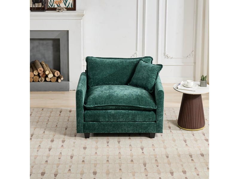 Canapé cloud 1 place, chenille verte, canapé modulable moderne, assise double couche confortable, tissu respirant, style contemporain - Conforama D