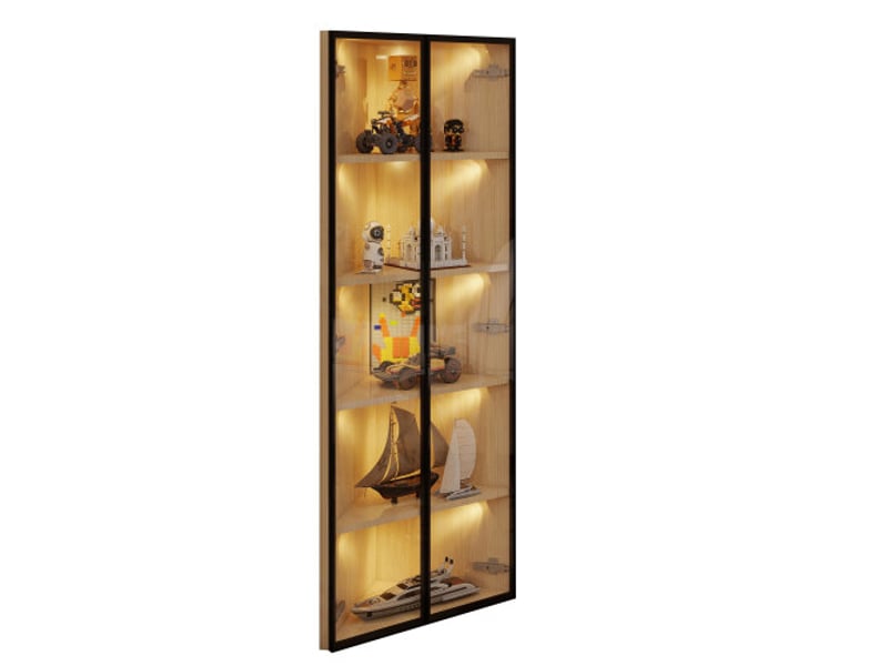  Vitrine en verre led - chêne - 62x35x160cm - éclairage intégré - design d'angle - anti-basculement  - Conforama A