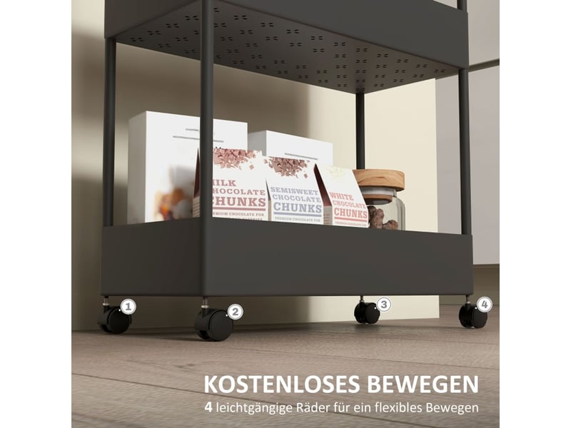  Desserte de cuisine 40 x 19 x 90 cm chariot de cuisine à 4 niveaux sur roulettes freins de blocage structure en plastique noire fonction de service  - Conforama D