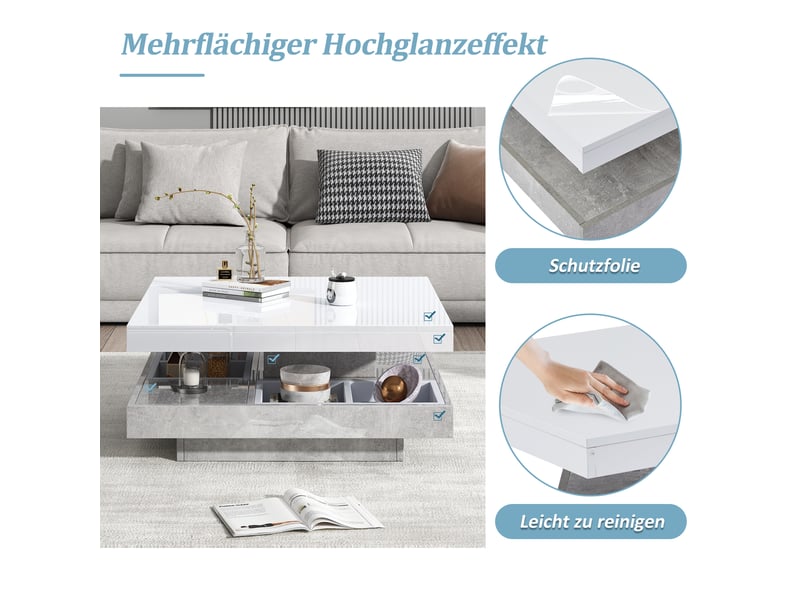  Table basse pivotante 360° avec rangement pour salon en panneaux de particules 70×70×36 cm blanc et marbre  - Conforama C