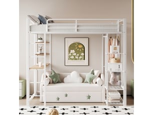 Lit mezzanine 90x200 cm <strong>REDOM</strong> <strong></strong> coloris blanc
