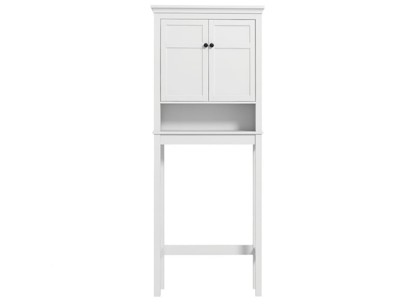  Meuble de salle de bain blanc à 2 portes et étagères réglables, à installer au-dessus des toilettes ou d'une machine à laver.  - Conforama C
