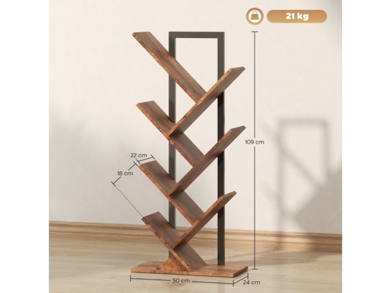  Bibliothèque étroite 7 niveaux, design arbre, style rustique, marron, pour bureau  - Conforama C