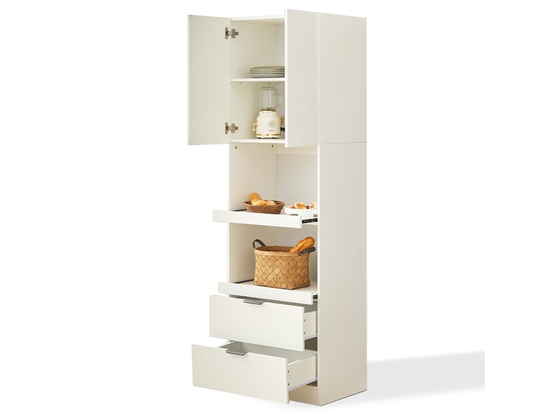 Armoire de cuisine contemporaine multi-rangement 2 portes 2 grand tiroirs et 2 niches blanc - Conforama A
