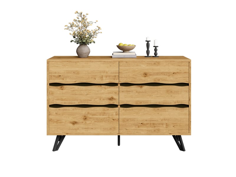  Commode 120x40x75,5 cm, effet bois, armoire de rangement,en mdf, pour cuisine, couleur bois, buffet avec 6 tiroirs  - Conforama A