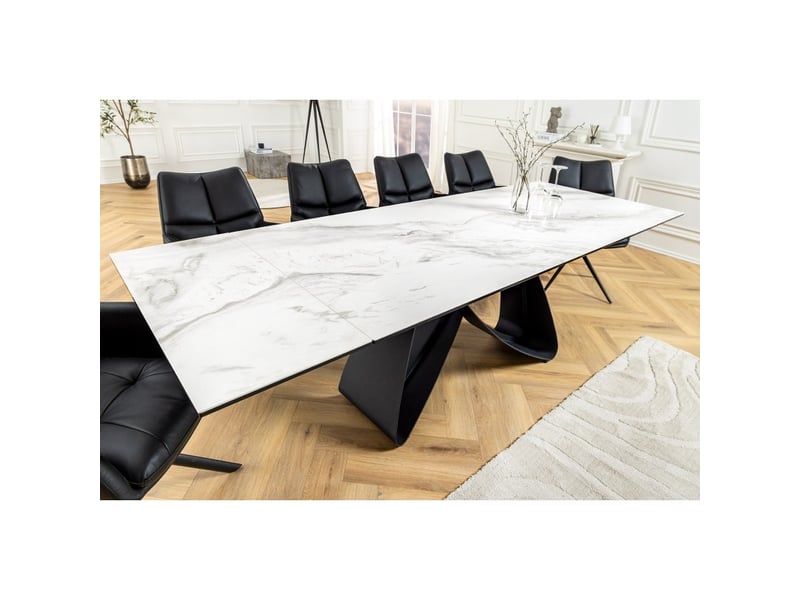 Table zarel – extensible 180 à 260 cm – céramique et verre trempé – effet marbre blanc – style contemporain - Conforama C
