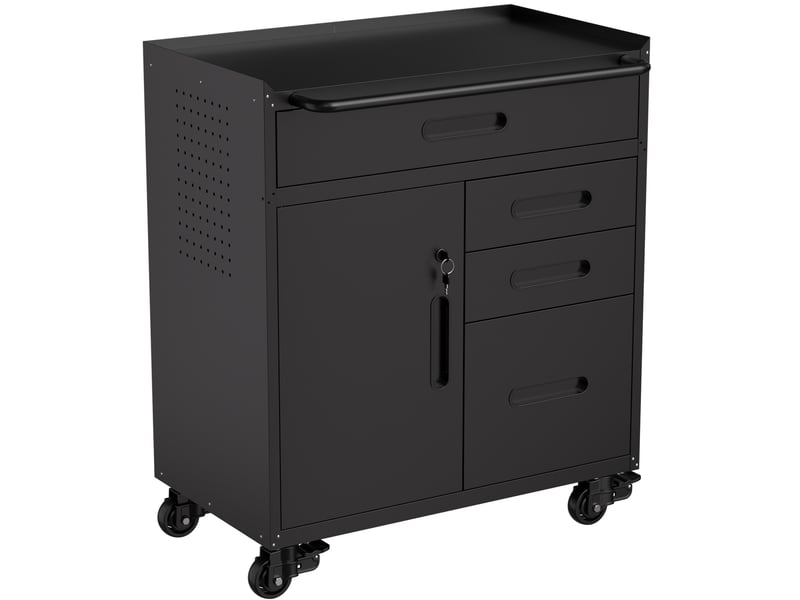 Armoire de rangement outils mobile 75x42x87,3 cm noire en acier, 4 tiroirs et compartiment verrouillable - Conforama D