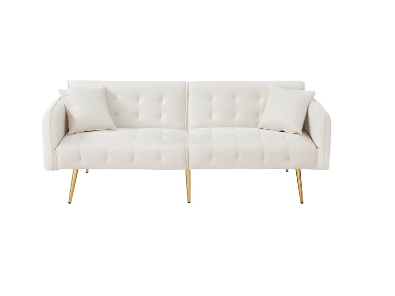  Canapé-lit 2 places convertible en velours blanc, dossier et accoudoirs réglables, couchage d'appoint 215 cm  - Conforama A
