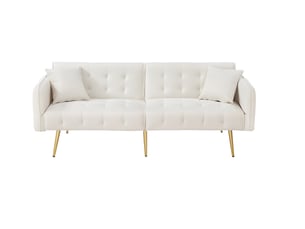 Canapé-lit 2 places convertible en velours blanc, dossier et accoudoirs réglables, couchage d'appoint 215 cm