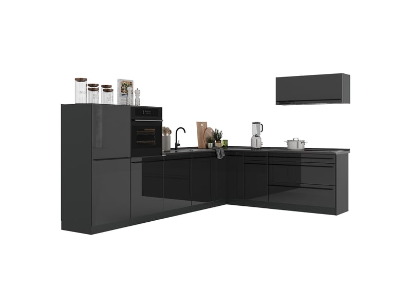 Vicco cuisine en angle, anthracite haute brillanceanthracite, 327 x cm plan de travail anthracite  - Conforama E