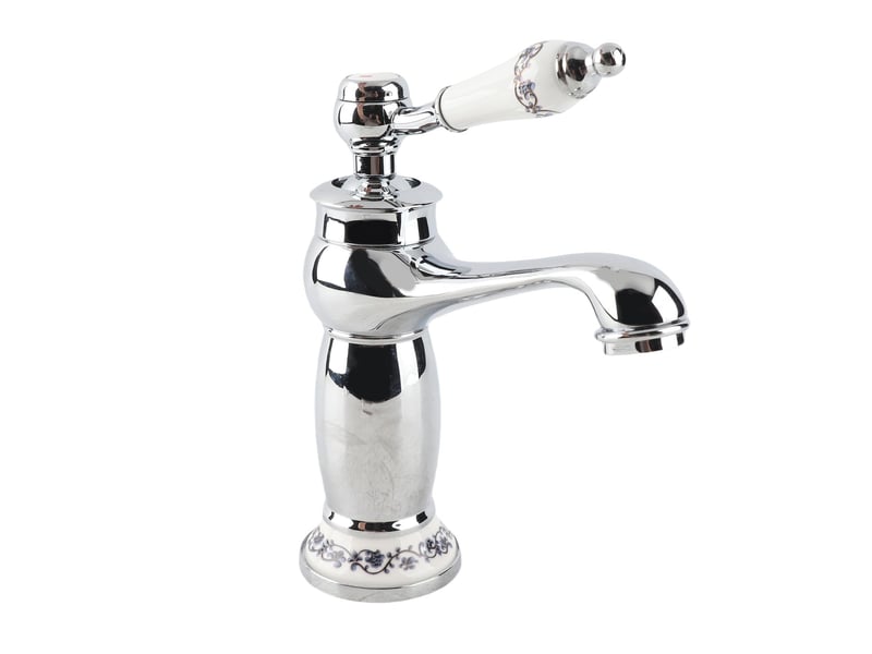  Rétro mitigeur robinet de lavabo laiton &amp; céramique évier bleu et blanc en porcelaine à long cou vintage floral avec l'entrée d'eau froidechaude - gris  - Conforama A