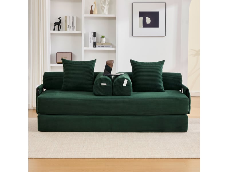  Canapé modulable 200x94x67 cm pliable en corduroy métal vert émeraude  - Conforama D